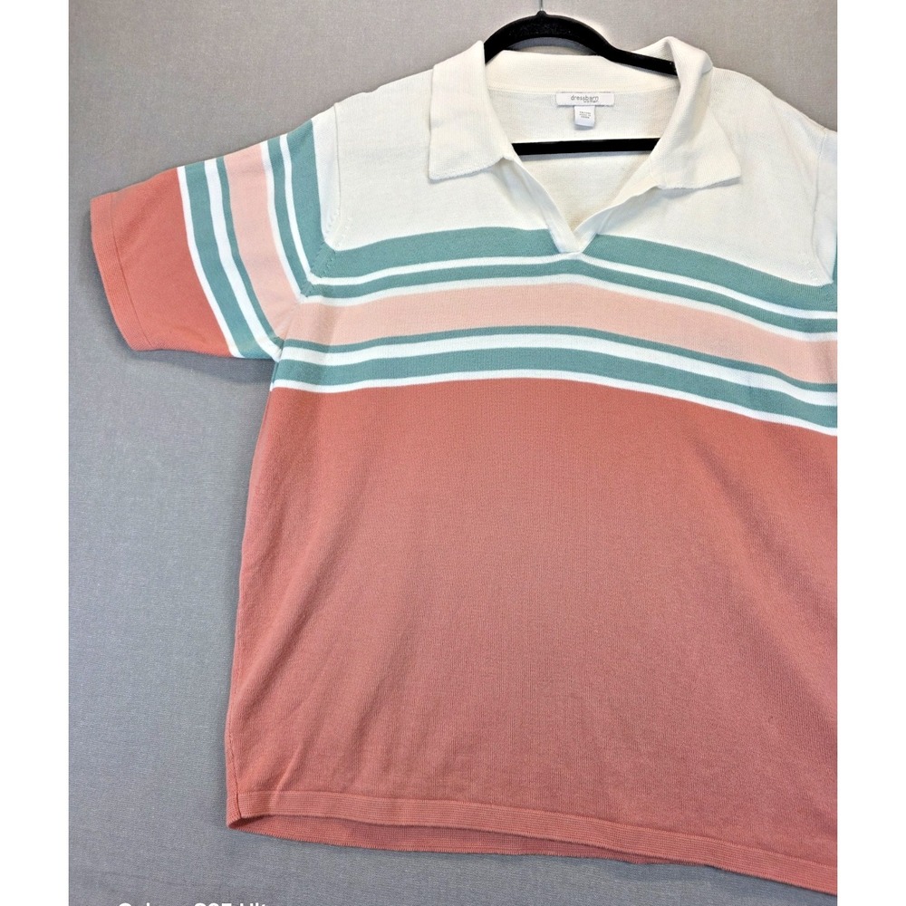 Dressbarn Sweater 18/20 Short Sleeve Sweater‎ Collar Stripe Retro Lightweight